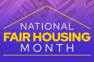 House outline with text that reads National Fair Housing Month